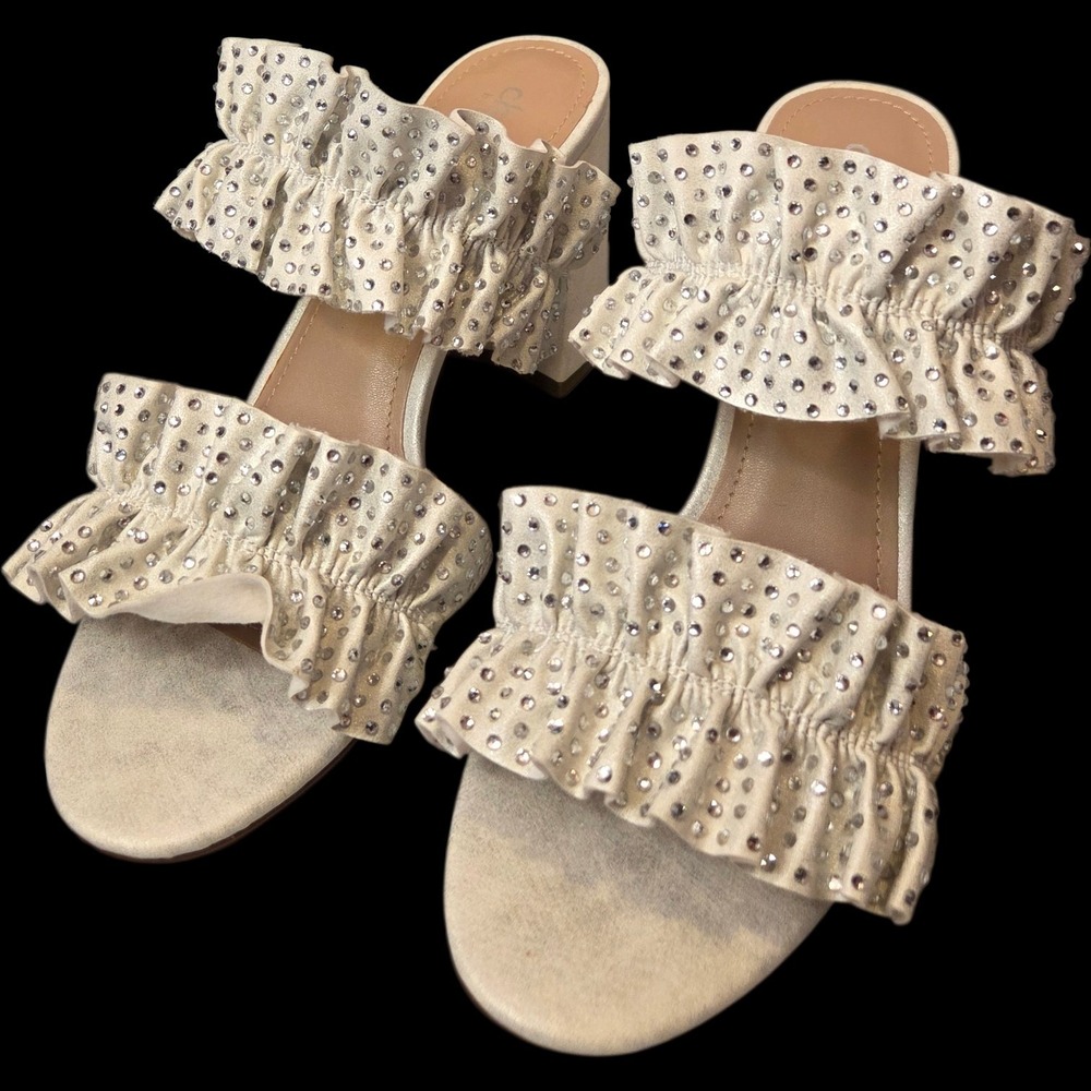 Charles by Charles David Sz 9 Royals Chunky Heel Open Toe Sandal Rhinestones